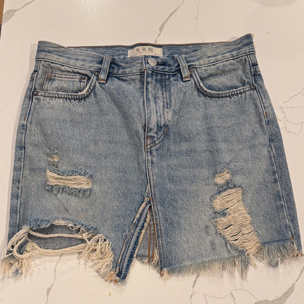 Free People Distressed Denim Skirt